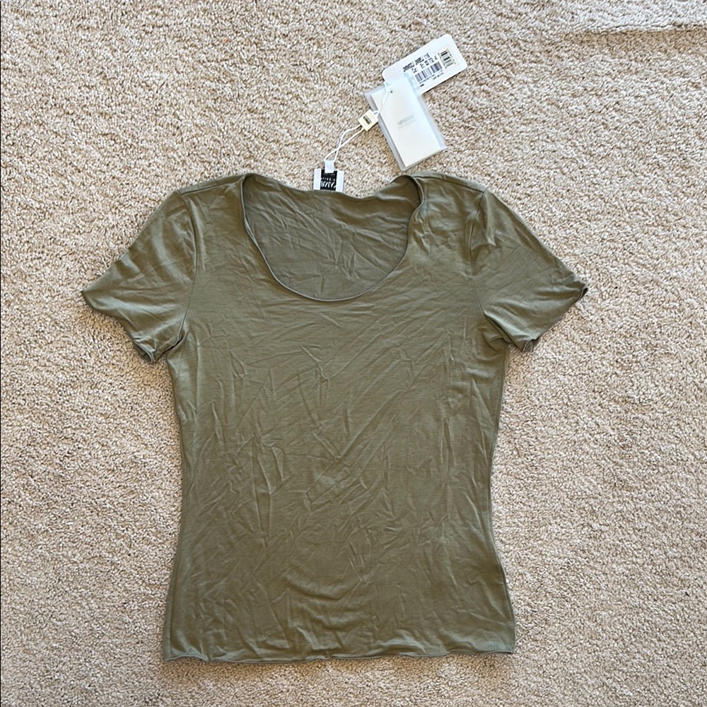 Armani Collezioni Olive Green Fitted Short Sleeve Blouse